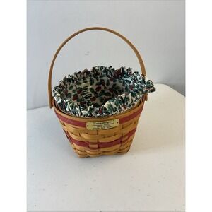 Vtg Christmas Longaberger 1994 Jingle Bell Basket with Holly Liner and Protector